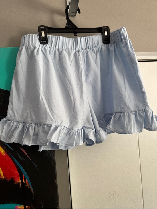 Pants - Blue Ruffle Shorts Elastic Waist 100% Cotton Lounge size large